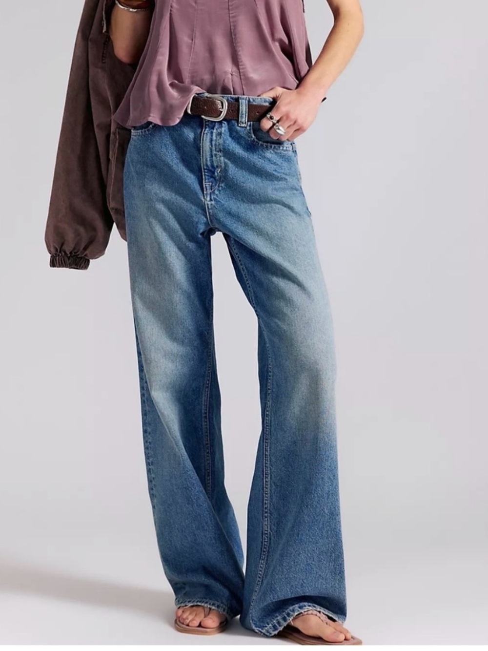 We The Free 31 NWT Tinsley Baggy Denim Blue Jeans High Rise Relaxed Straight